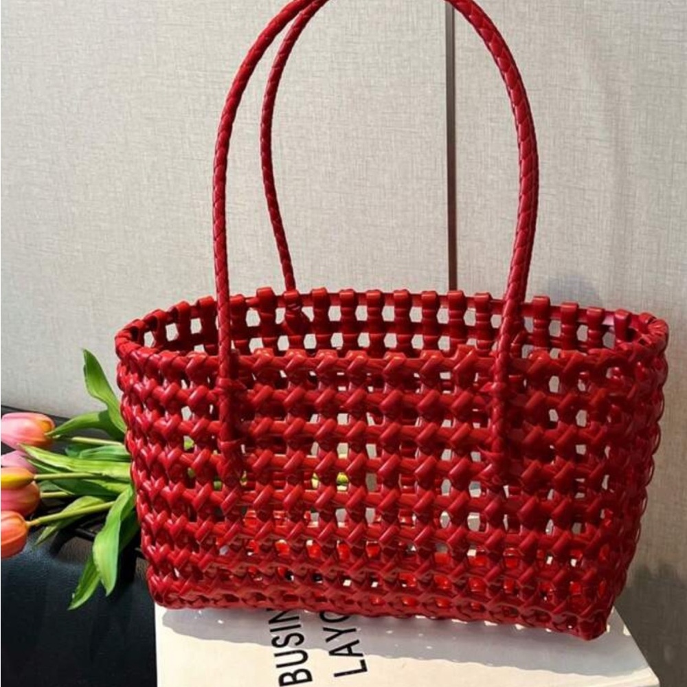 Elegant Red Woven Tote Bag